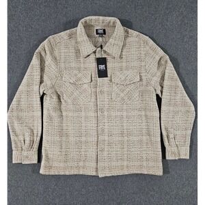 Frye Mens XL Shacket Shirt Jacket Tan Cream Herringbone Button Down New